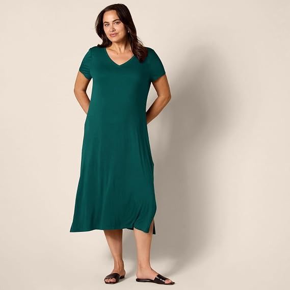 Green V-Neck Midi Dress image 4